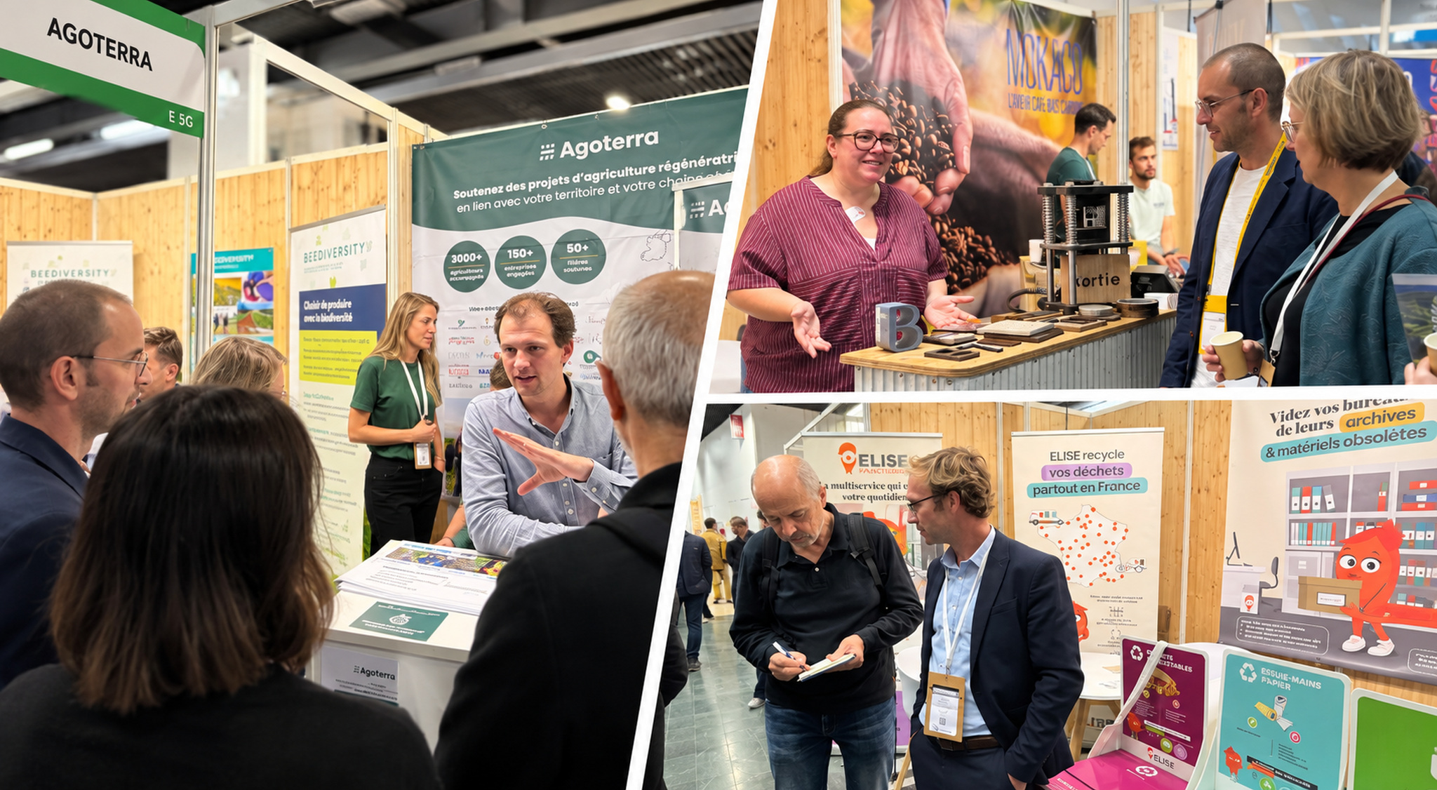Visite de plusieurs stands consacrés à la transition écologique lors du salon Produrable 2026 à Paris.